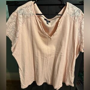 Chaps Tan Lace Sleeve Blouse